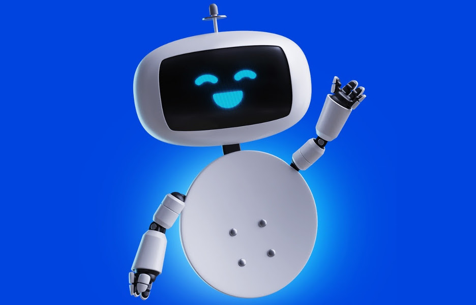 Mascote feito com corpo da antena parabólica e cabeça e braços de robôs
