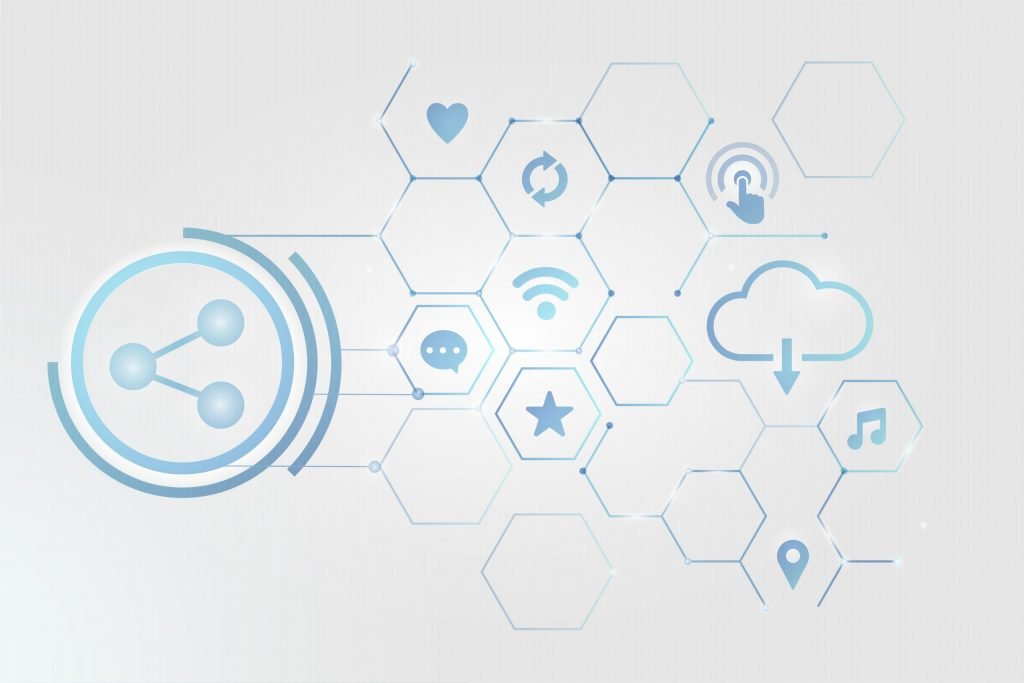 Símbolos ligados à tecnologia, internet, 5G e conexão